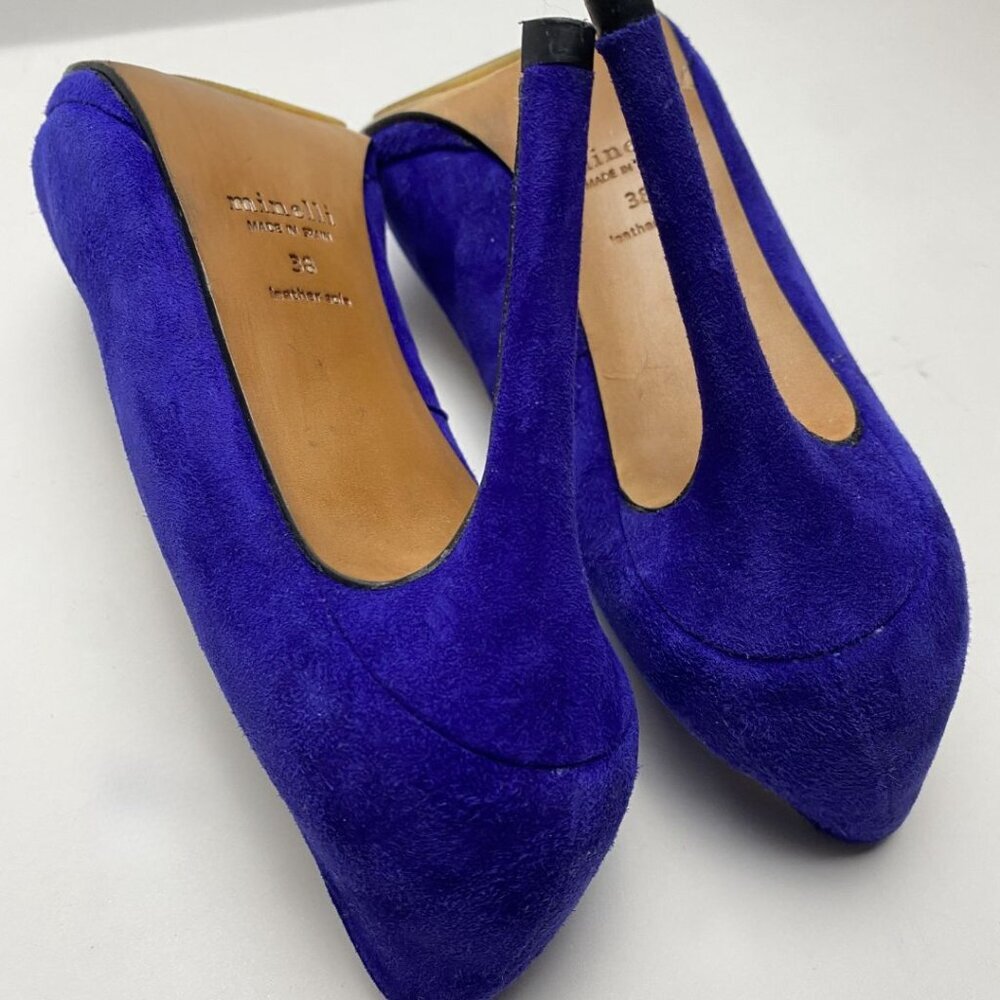 MINELLI Paris Royal Blue Suede Pointed Toe Pumps Size 38 - Picture 9 of 12